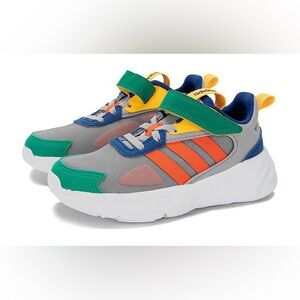 Size 2 youth Boys Adidas Kids' Multicolor Sneakers with Green and Orange
